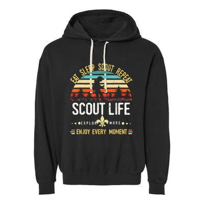 Eat Sleep Scout Repeat Vintage Scouting Scout Life Garment-Dyed Fleece Hoodie