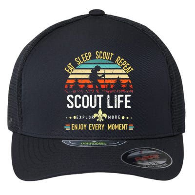 Eat Sleep Scout Repeat Vintage Scouting Scout Life Flexfit Unipanel Trucker Cap