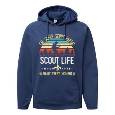 Eat Sleep Scout Repeat Vintage Scouting Scout Life Performance Fleece Hoodie