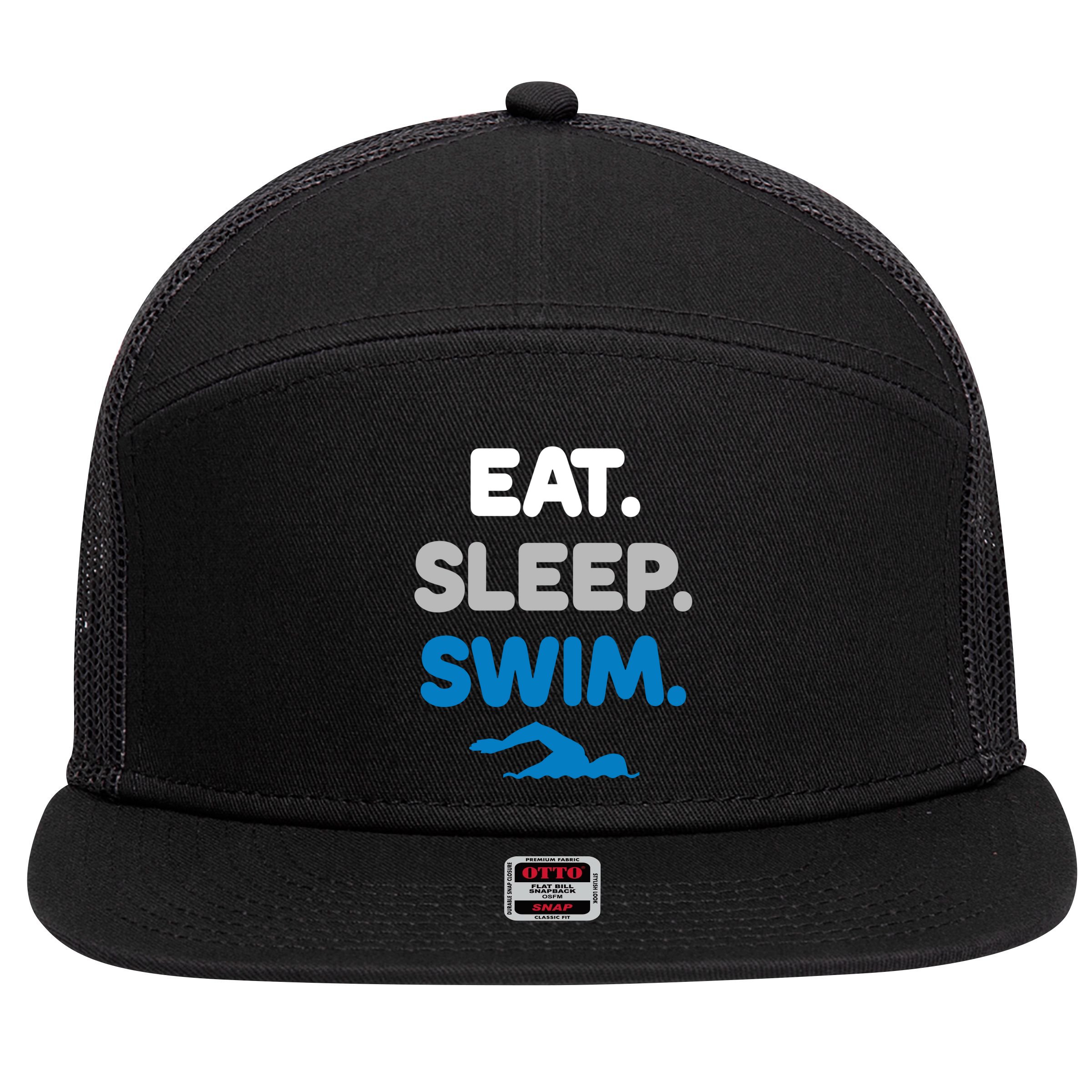 Eat Sleep Swim Swimming Sports Swimmer Athlete Gift 7 Panel Mesh Trucker Snapback Hat