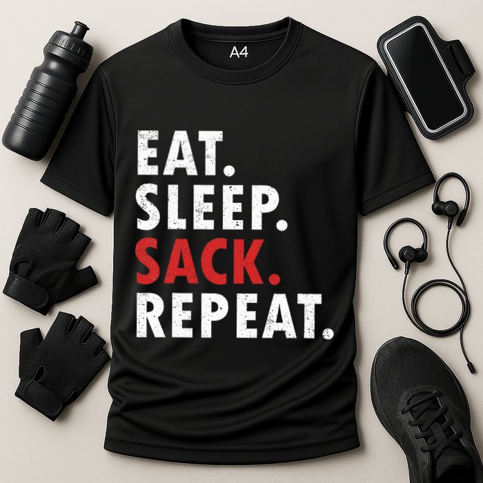 Eat Sleep Sack Repeat Football Player Defense Cooling Performance Crew T-Shirt
