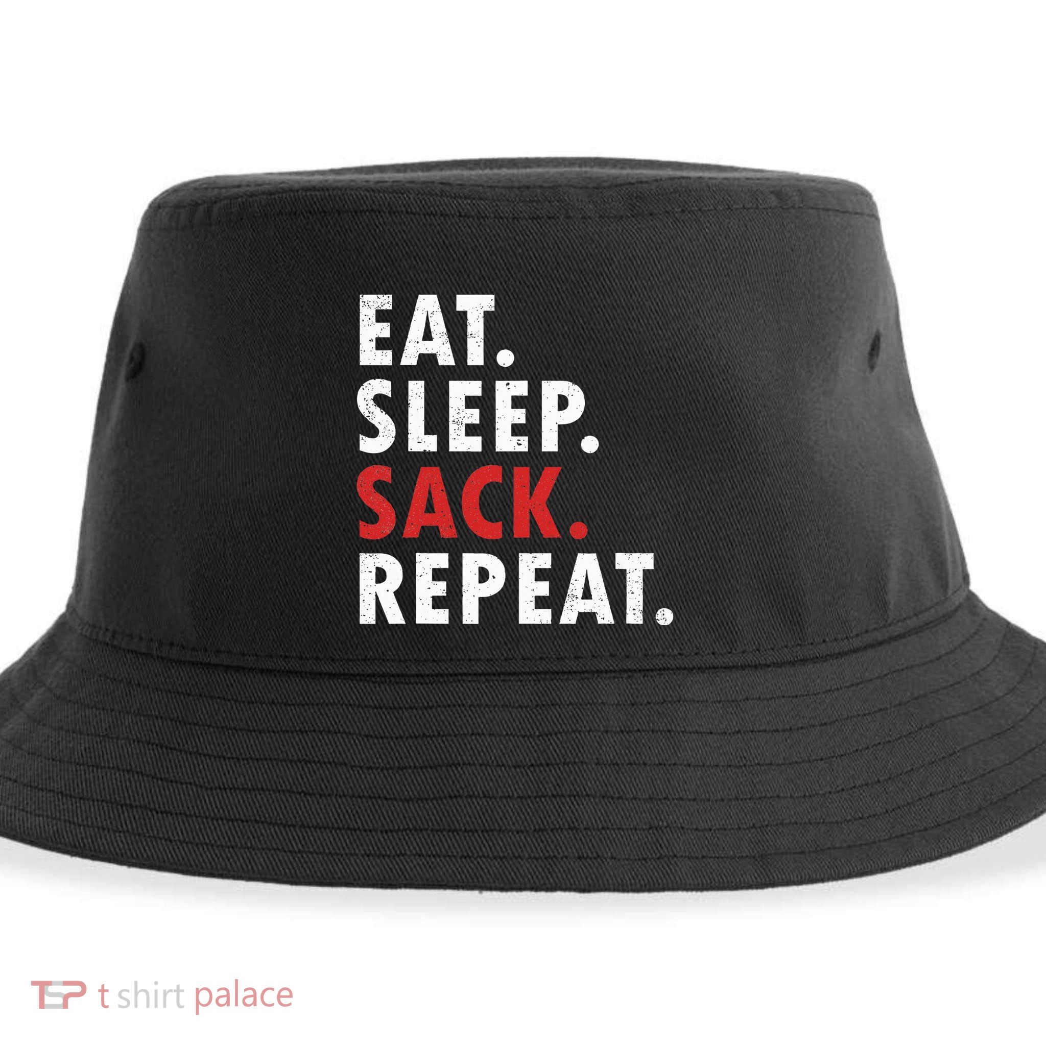 Eat Sleep Sack Repeat Football Player Defense Sustainable Bucket Hat