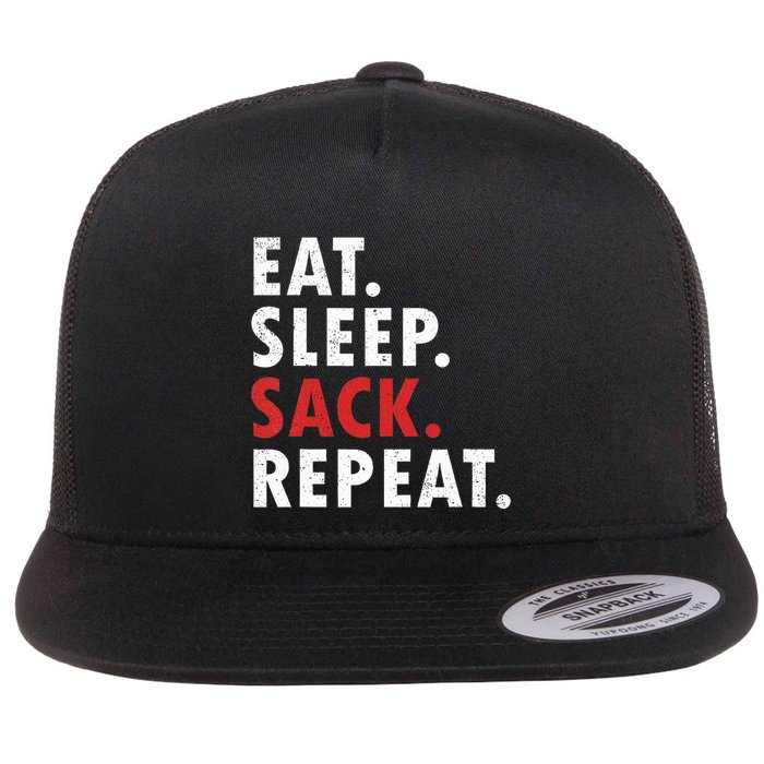 Eat Sleep Sack Repeat Football Player Defense Flat Bill Trucker Hat