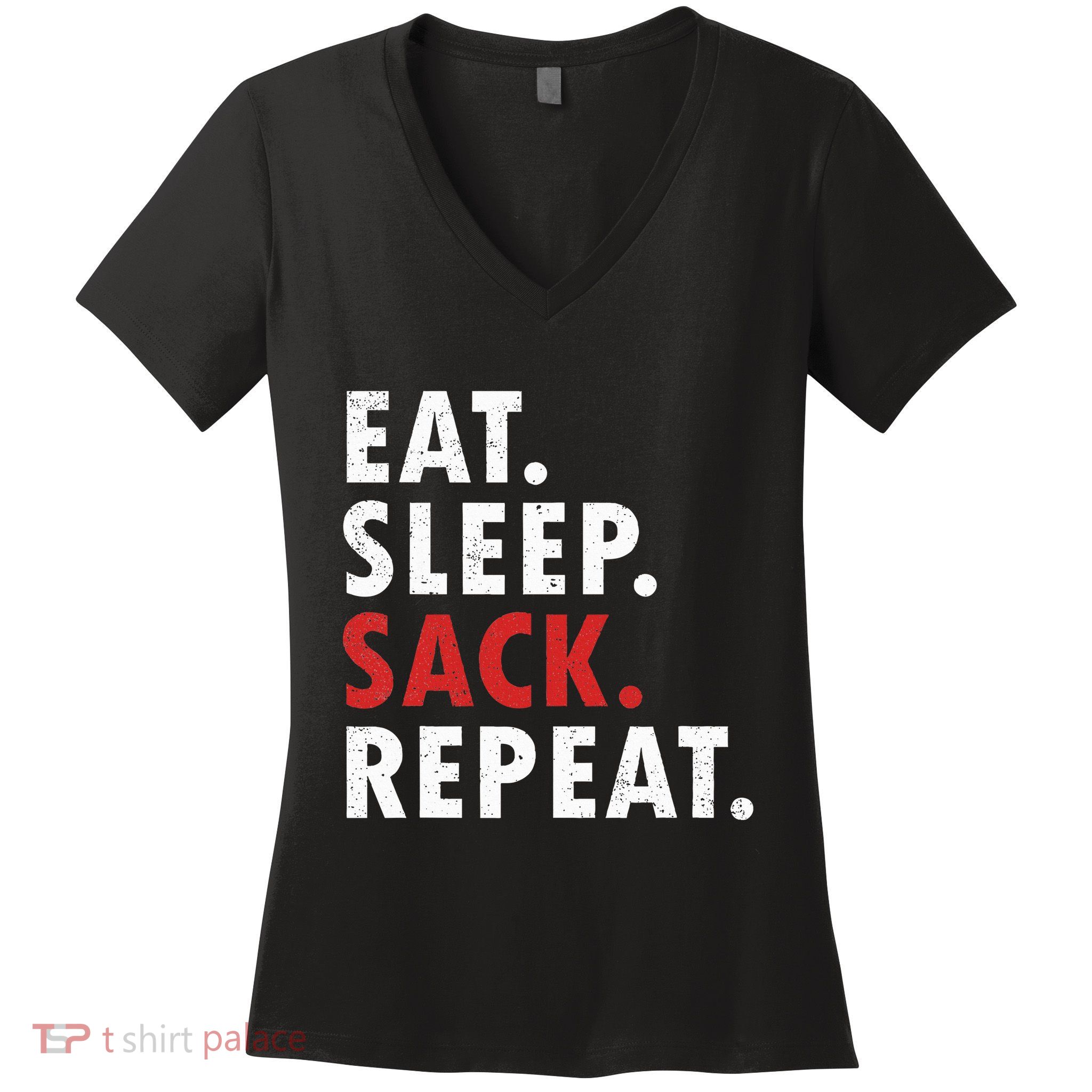 Eat Sleep Sack Repeat Football Player Defense Women's V-Neck T-Shirt