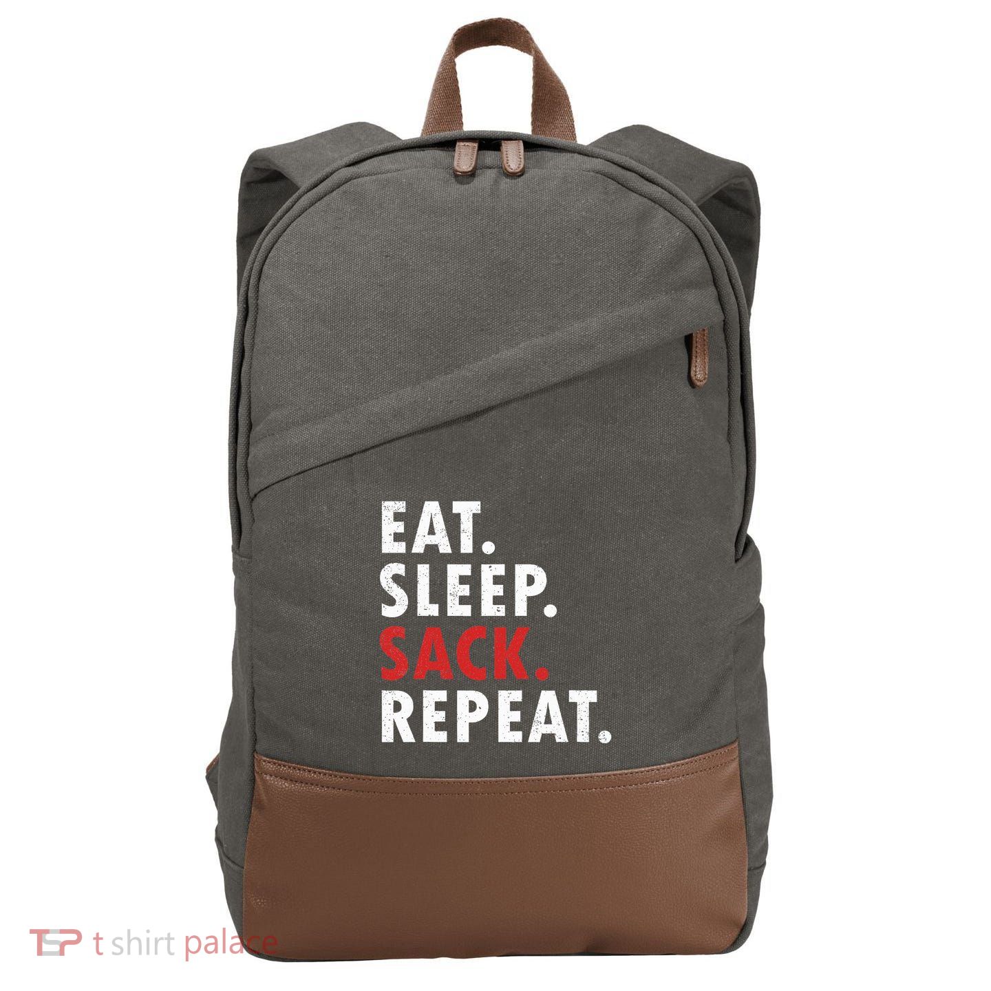 Eat Sleep Sack Repeat Football Player Defense Cotton Canvas Backpack