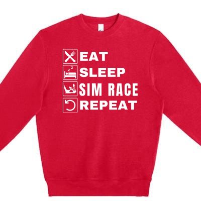 Eat Sleep Sim Race Repeat Sim Racer Car Racing Sim Racing Funny Gaming Esport Premium Crewneck Sweatshirt