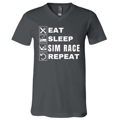 Eat Sleep Sim Race Repeat Sim Racer Car Racing Sim Racing Funny Gaming Esport V-Neck T-Shirt