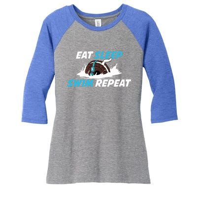 Eat Sleep Swim Repeat Gift Women's Tri-Blend 3/4-Sleeve Raglan Shirt