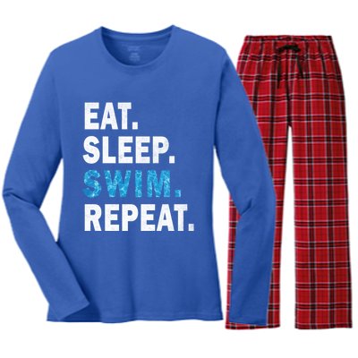 Eat Sleep Swim Repeat Great Idea For Swimmers Pool Effect Cute Gift Women's Long Sleeve Flannel Pajama Set 