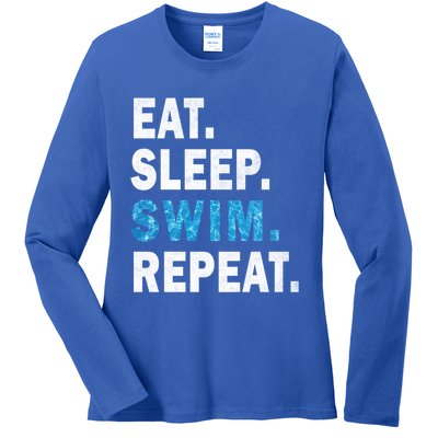 Eat Sleep Swim Repeat Great Idea For Swimmers Pool Effect Cute Gift Ladies Long Sleeve Shirt