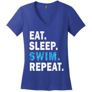 Eat Sleep Swim Repeat Great Idea For Swimmers Pool Effect Cute Gift Women's V-Neck T-Shirt