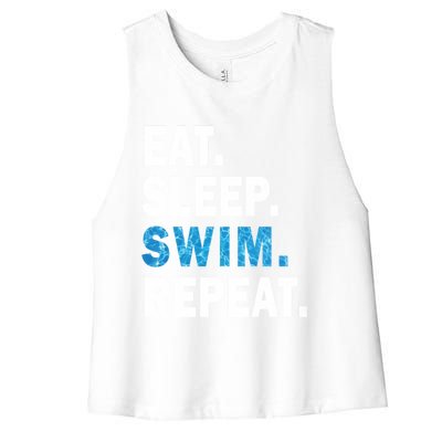 Eat Sleep Swim Repeat Great Idea For Swimmers Pool Effect Cute Gift Women's Racerback Cropped Tank