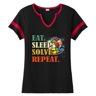 Eat Sleep Solve Repeat Math Speed Cubing Puzzle Lover Cube Ladies Halftime Notch Neck Tee