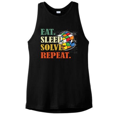 Eat Sleep Solve Repeat Math Speed Cubing Puzzle Lover Cube Ladies PosiCharge Tri-Blend Wicking Tank