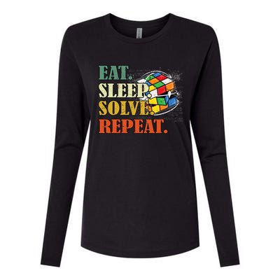 Eat Sleep Solve Repeat Math Speed Cubing Puzzle Lover Cube Womens Cotton Relaxed Long Sleeve T-Shirt