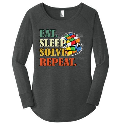 Eat Sleep Solve Repeat Math Speed Cubing Puzzle Lover Cube Women's Perfect Tri Tunic Long Sleeve Shirt