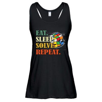 Eat Sleep Solve Repeat Math Speed Cubing Puzzle Lover Cube Ladies Essential Flowy Tank