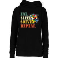 Eat Sleep Solve Repeat Math Speed Cubing Puzzle Lover Cube Womens Funnel Neck Pullover Hood