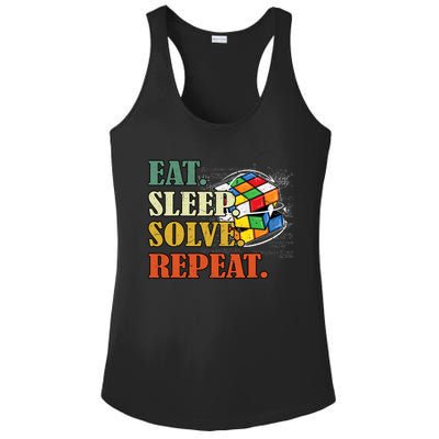 Eat Sleep Solve Repeat Math Speed Cubing Puzzle Lover Cube Ladies PosiCharge Competitor Racerback Tank