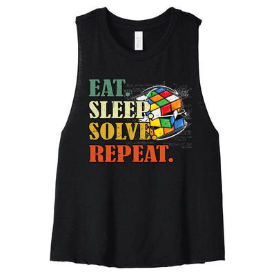 Eat Sleep Solve Repeat Math Speed Cubing Puzzle Lover Cube Women's Racerback Cropped Tank