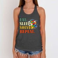 Eat Sleep Solve Repeat Math Speed Cubing Puzzle Lover Cube Women's Knotted Racerback Tank