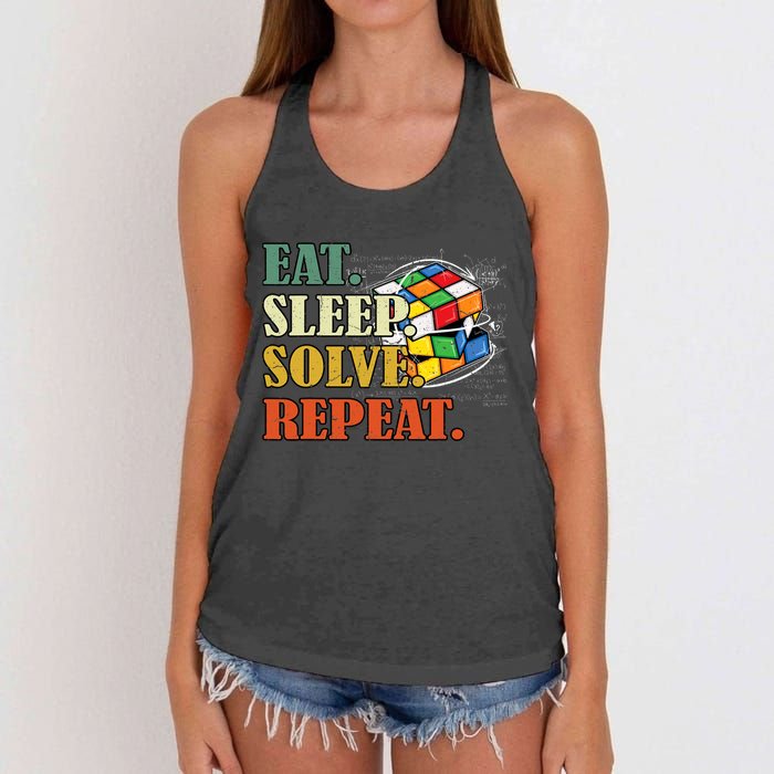 Eat Sleep Solve Repeat Math Speed Cubing Puzzle Lover Cube Women's Knotted Racerback Tank