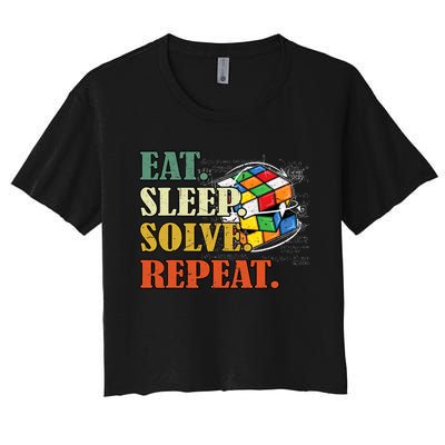 Eat Sleep Solve Repeat Math Speed Cubing Puzzle Lover Cube Women's Crop Top Tee