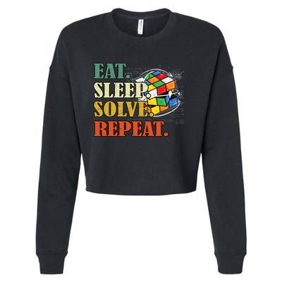 Eat Sleep Solve Repeat Math Speed Cubing Puzzle Lover Cube Cropped Pullover Crew