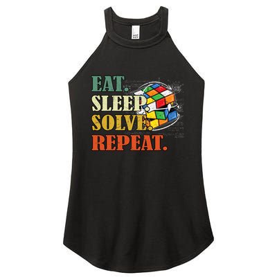 Eat Sleep Solve Repeat Math Speed Cubing Puzzle Lover Cube Women's Perfect Tri Rocker Tank