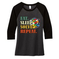 Eat Sleep Solve Repeat Math Speed Cubing Puzzle Lover Cube Women's Tri-Blend 3/4-Sleeve Raglan Shirt