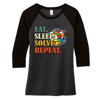 Eat Sleep Solve Repeat Math Speed Cubing Puzzle Lover Cube Women's Tri-Blend 3/4-Sleeve Raglan Shirt