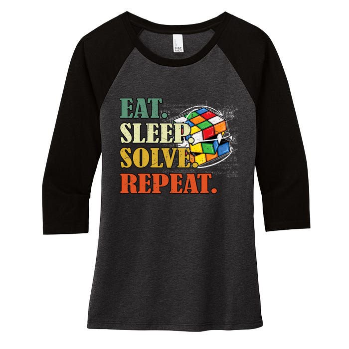 Eat Sleep Solve Repeat Math Speed Cubing Puzzle Lover Cube Women's Tri-Blend 3/4-Sleeve Raglan Shirt