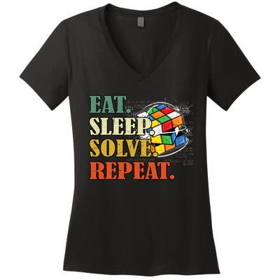 Eat Sleep Solve Repeat Math Speed Cubing Puzzle Lover Cube Women's V-Neck T-Shirt