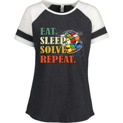 Eat Sleep Solve Repeat Math Speed Cubing Puzzle Lover Cube Enza Ladies Jersey Colorblock Tee