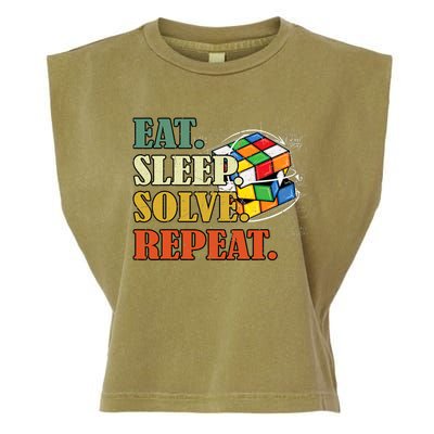 Eat Sleep Solve Repeat Math Speed Cubing Puzzle Lover Cube Garment-Dyed Women's Muscle Tee