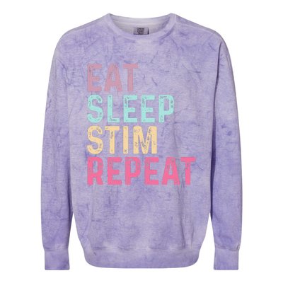 Eat Sleep Stim Repeat Autism Awareness Colorblast Crewneck Sweatshirt