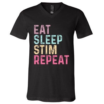 Eat Sleep Stim Repeat Autism Awareness V-Neck T-Shirt