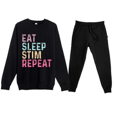 Eat Sleep Stim Repeat Autism Awareness Premium Crewneck Sweatsuit Set