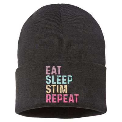 Eat Sleep Stim Repeat Autism Awareness Sustainable Knit Beanie