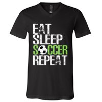 Eat Sleep Soccer Repeat Cool Sport Player Gift V-Neck T-Shirt