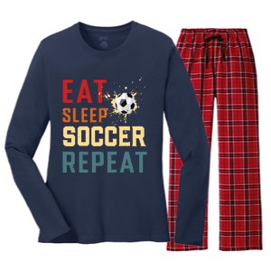 Eat Sleep Soccer Repeat Soccer Gifts For Boy Women's Long Sleeve Flannel Pajama Set 