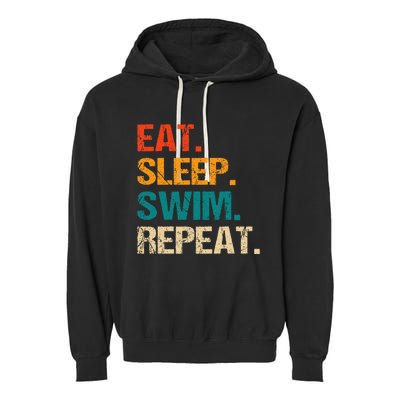 Eat Sleep Swim Repeat Swimmer Garment-Dyed Fleece Hoodie