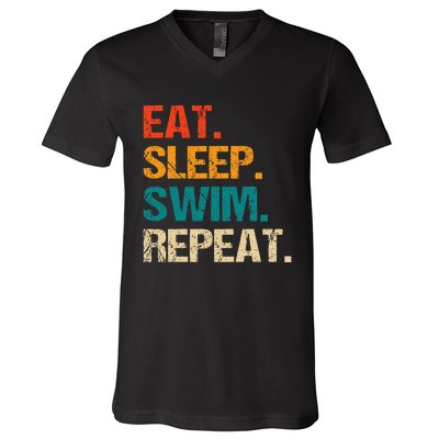 Eat Sleep Swim Repeat Swimmer V-Neck T-Shirt