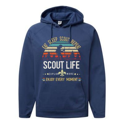 Eat Sleep Scout Repeat Vintage Scouting Scout Life Gift Performance Fleece Hoodie