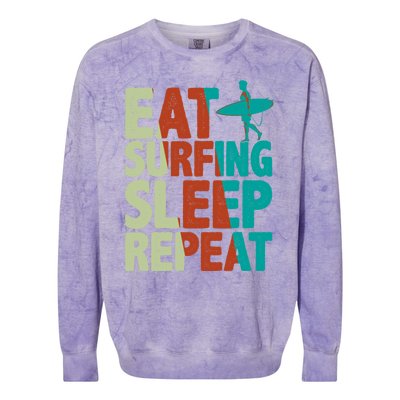 Eat Surfing Sleep Repeat Summer Beach Retro Sunset Gift Colorblast Crewneck Sweatshirt