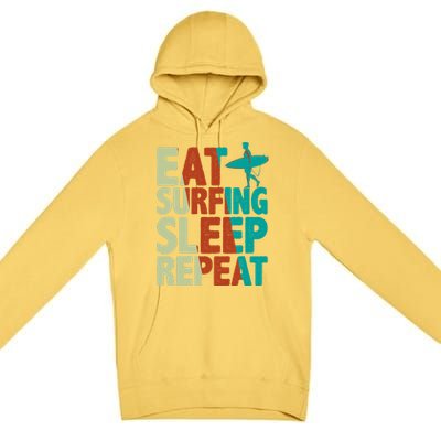 Eat Surfing Sleep Repeat Summer Beach Retro Sunset Gift Premium Pullover Hoodie