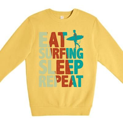 Eat Surfing Sleep Repeat Summer Beach Retro Sunset Gift Premium Crewneck Sweatshirt