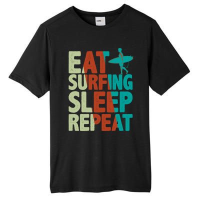 Eat Surfing Sleep Repeat Summer Beach Retro Sunset Gift Tall Fusion ChromaSoft Performance T-Shirt