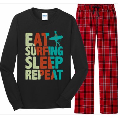 Eat Surfing Sleep Repeat Summer Beach Retro Sunset Gift Long Sleeve Pajama Set