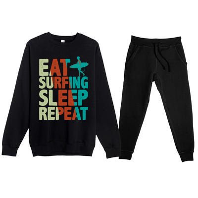 Eat Surfing Sleep Repeat Summer Beach Retro Sunset Gift Premium Crewneck Sweatsuit Set